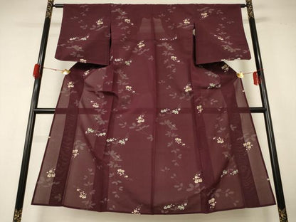 平和屋着物＊夏物 小紋 紗 刺繍 草花文 夏虫 正絹 逸品 AABH6431jd