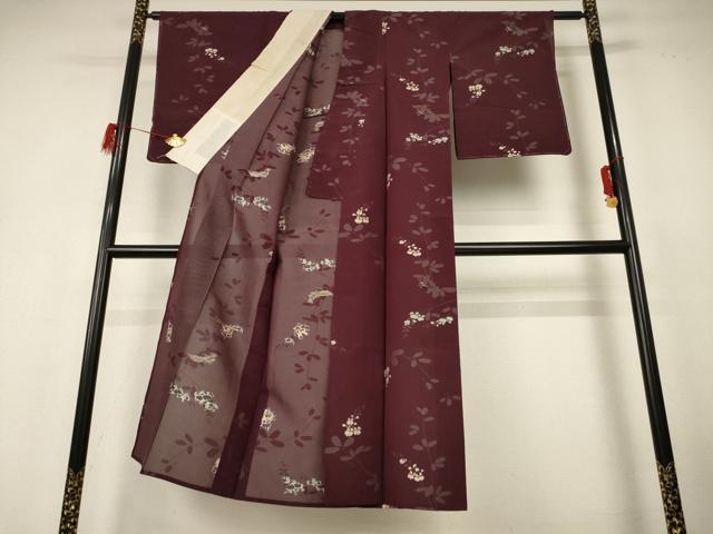 平和屋着物＊夏物 小紋 紗 刺繍 草花文 夏虫 正絹 逸品 AABH6431jd