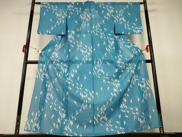 平和屋着物＊夏物 小紋 絽 群鶴 洗える着物 AABH6432jd