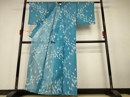 平和屋着物＊夏物 小紋 絽 群鶴 洗える着物 AABH6432jd
