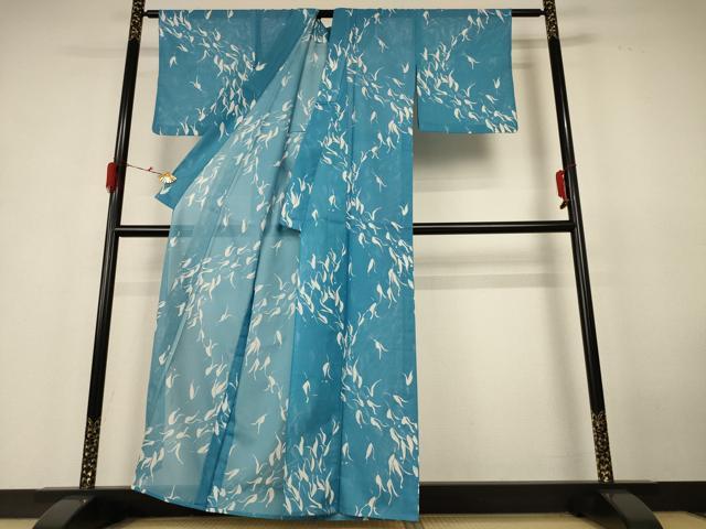 平和屋着物＊夏物 小紋 絽 群鶴 洗える着物 AABH6432jd
