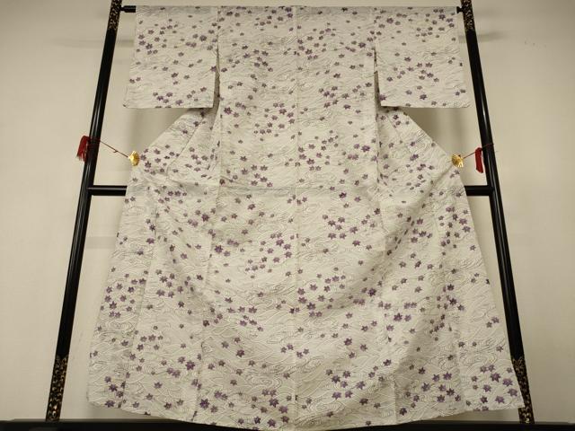 平和屋着物＊夏物 小紋 絽 立波楓文 洗える着物 AABH6433jd