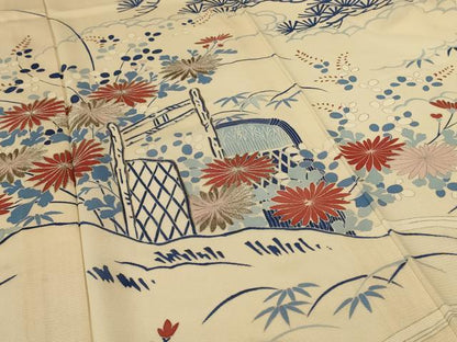 平和屋着物＊夏物　振袖　絽　駒刺繍　風景草花文　銀彩　正絹　逸品　AABH6436jd