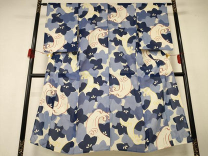 平和屋着物＊夏物 アンティーク 大正ロマン 小紋 絽 立波花文 正絹 逸品 AABH6438jd