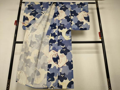 平和屋着物＊夏物 アンティーク 大正ロマン 小紋 絽 立波花文 正絹 逸品 AABH6438jd