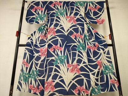 平和屋着物＊夏物 小紋 絽 草花文 正絹 逸品 AABH6439jd