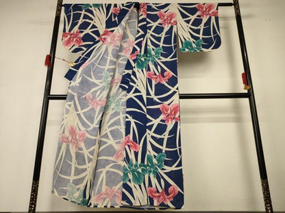 平和屋着物＊夏物 小紋 絽 草花文 正絹 逸品 AABH6439jd