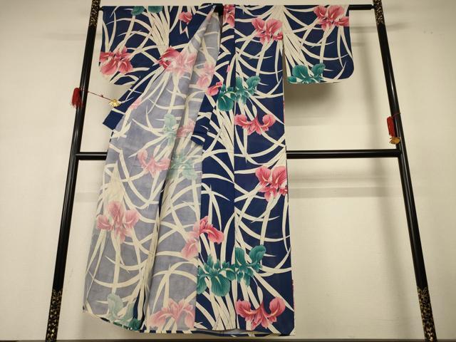 平和屋着物＊夏物 小紋 絽 草花文 正絹 逸品 AABH6439jd