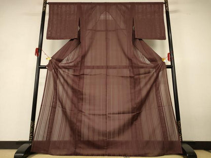 平和屋着物＊夏物　色無地　紗　赤褐色　正絹　逸品　AABH6456jd