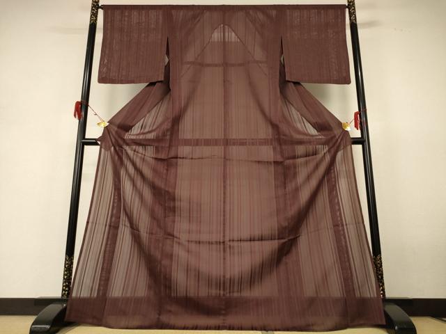 平和屋着物＊夏物　色無地　紗　赤褐色　正絹　逸品　AABH6456jd