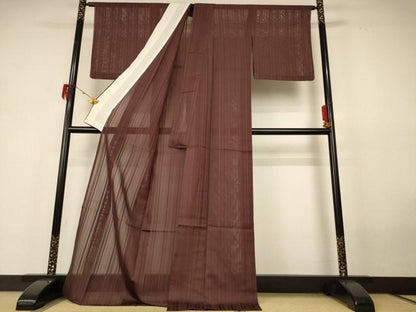 平和屋着物＊夏物　色無地　紗　赤褐色　正絹　逸品　AABH6456jd