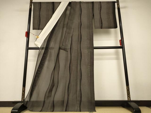 平和屋着物＊夏物 本場大島紬 夏大島 よろけ縞 正絹 逸品 AABH6462jd