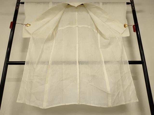 平和屋着物＊夏物　長襦袢　草花紋紗　鳥の子色　綿麻　AABH6464jd 平和屋着物＊夏物 長襦袢 草花紋紗 鳥の子色 綿麻 AABH6464jd