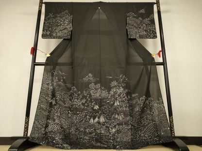 平和屋着物＊夏物　訪問着　絽　風景草花文　正絹　逸品　AABH6466jd