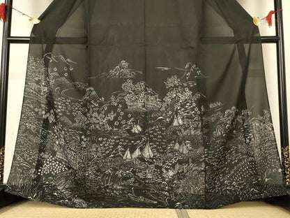 平和屋着物＊夏物　訪問着　絽　風景草花文　正絹　逸品　AABH6466jd