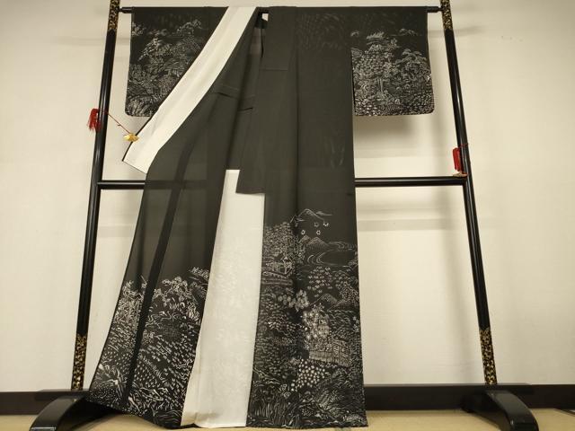 平和屋着物＊夏物　訪問着　絽　風景草花文　正絹　逸品　AABH6466jd