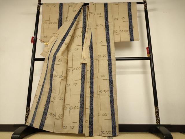 平和屋着物＊夏物 小千谷ちぢみ 幾何学花間道 麻 逸品 AABH6468jd