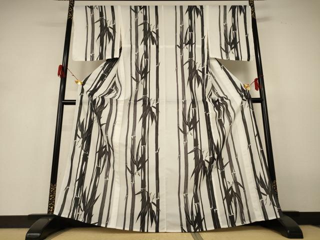 平和屋着物＊夏物 小紋 縦絽 笹竹文 洗える着物 未使用 AABH6471jd