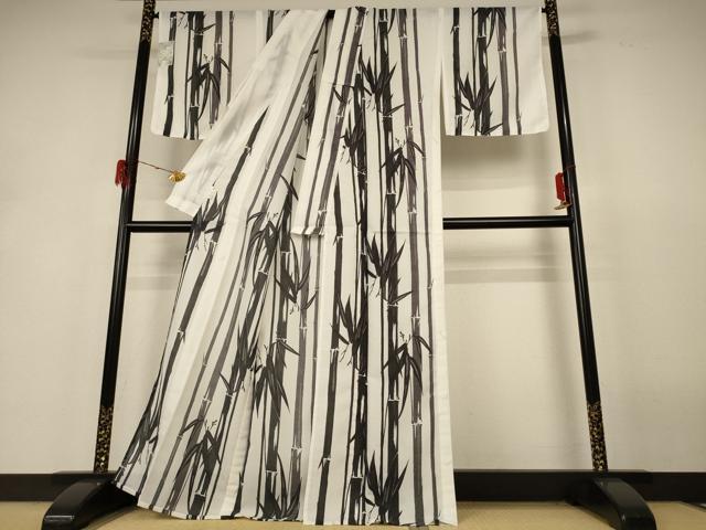 平和屋着物＊夏物 小紋 縦絽 笹竹文 洗える着物 未使用 AABH6471jd