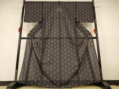 平和屋着物＊夏物　小紋　絽　麻の葉文様　洗える着物　未使用　AABH6472jd