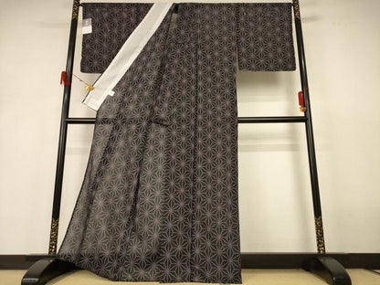 平和屋着物＊夏物　小紋　絽　麻の葉文様　洗える着物　未使用　AABH6472jd