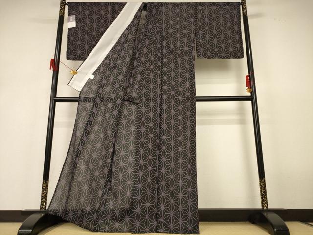 平和屋着物＊夏物　小紋　絽　麻の葉文様　洗える着物　未使用　AABH6472jd