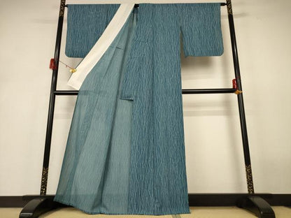 平和屋着物＊夏物 小紋 絽 よろけ縞 正絹 逸品 AABH6483jd
