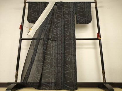 平和屋着物＊夏物 紗紬 幾何学文様 正絹 逸品 AABH6484jd