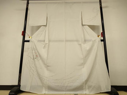 平和屋着物＊夏物　訪問着　絽　草花文　金糸　金彩　正絹　逸品　AABH6487jd