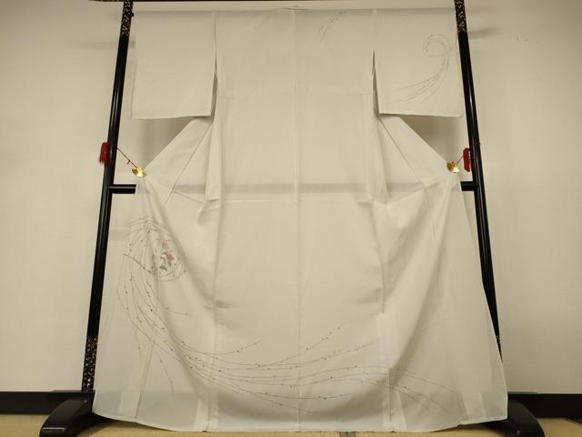 平和屋着物＊夏物　訪問着　絽　草花文　金糸　金彩　正絹　逸品　AABH6487jd