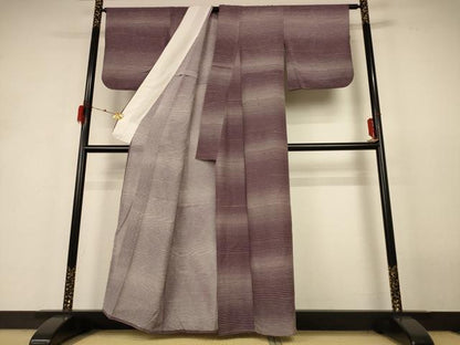 平和屋着物＊夏物 小紋 絽 横縞 暈し染め 正絹 逸品 AABH6492jd