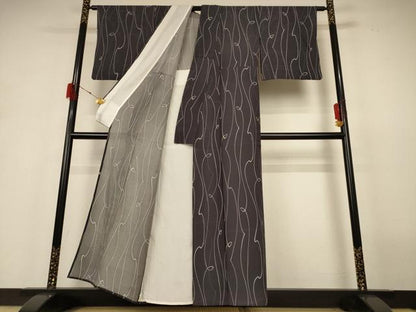 平和屋着物＊夏物 小紋 絽 幾何学文様 正絹 逸品 AABH6493jd