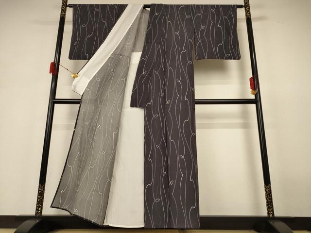 平和屋着物＊夏物 小紋 絽 幾何学文様 正絹 逸品 AABH6493jd