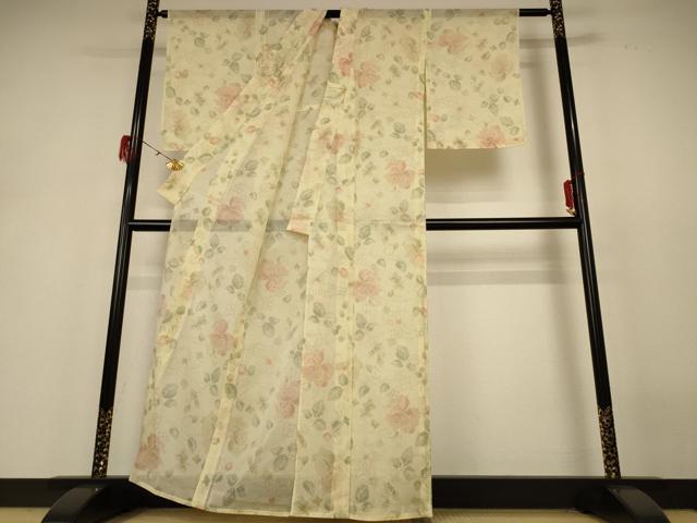 平和屋着物＊夏物　紗紬　草花文　正絹　逸品　AABH6495jd