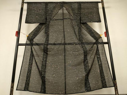 平和屋着物＊夏物　小紋　絽　舞葉文　洗える着物　AABH6497jd
