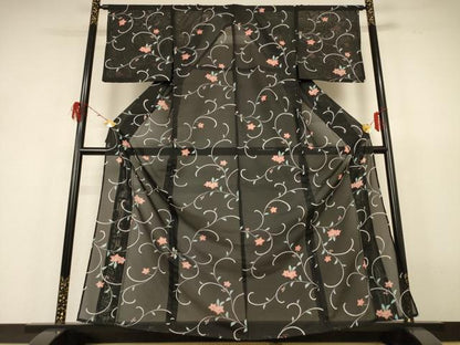 平和屋着物＊夏物 小紋 絽 花唐草文 洗える着物 AABH6498jd