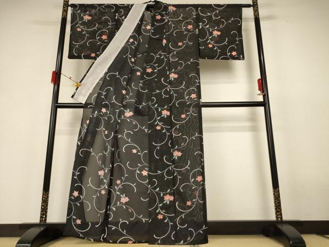 平和屋着物＊夏物 小紋 絽 花唐草文 洗える着物 AABH6498jd