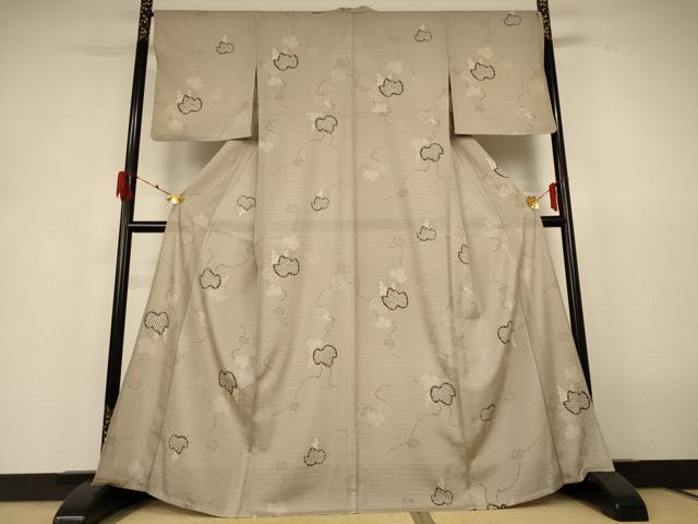 平和屋着物＊夏物 小紋 絽 葡萄蔦の葉文 洗える着物 AABH6499jd