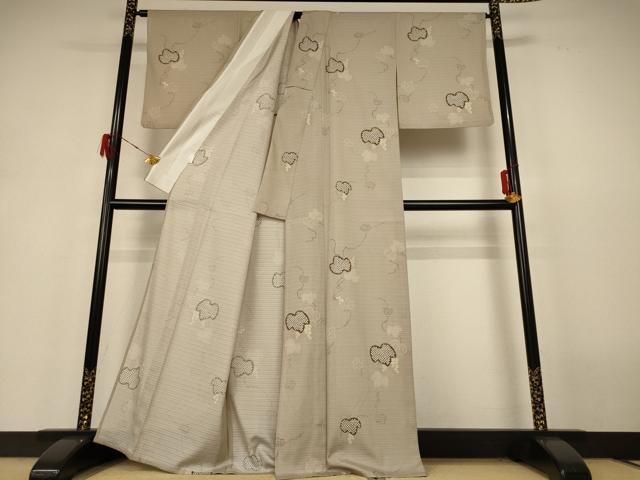 平和屋着物＊夏物 小紋 絽 葡萄蔦の葉文 洗える着物 AABH6499jd
