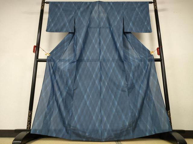 平和屋着物＊夏物 小紋 紗 格子 正絹 逸品 AABH6503jd