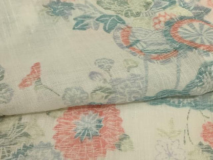 平和屋着物＊夏物 小千谷ちぢみ 花車文 麻 逸品 AABH6509jd
