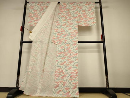 平和屋着物＊夏物 小紋 縦絽 薄文 正絹 逸品 AABH6511jd