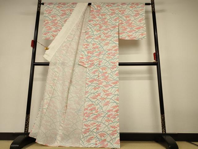 平和屋着物＊夏物 小紋 縦絽 薄文 正絹 逸品 AABH6511jd