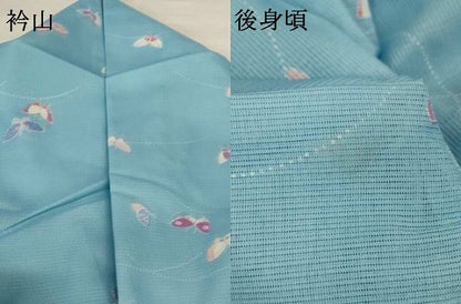 平和屋着物＊夏物 小紋 絽 芝舞蝶文 洗える着物 AABH6519jd