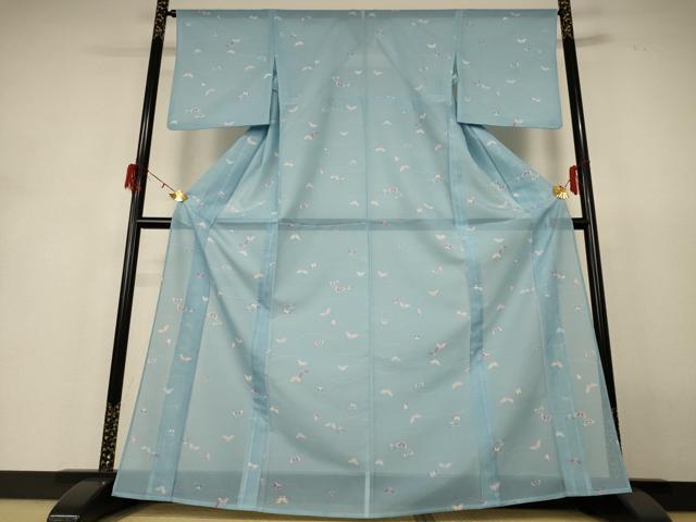 平和屋着物＊夏物 小紋 絽 芝舞蝶文 洗える着物 AABH6519jd