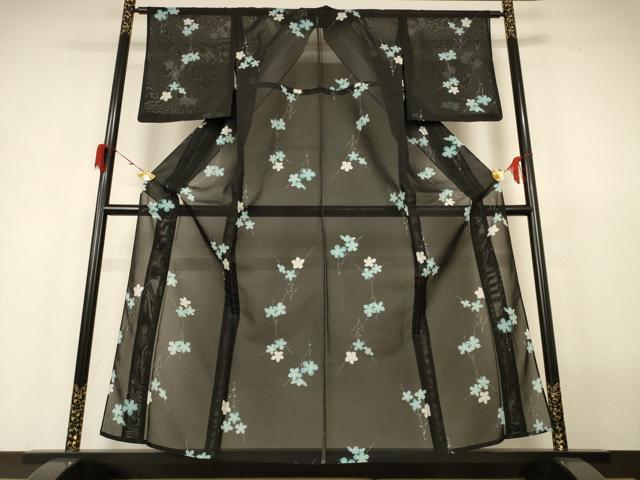 平和屋着物＊夏物 小紋 絽 枝花文 洗える着物 AABH6522jd