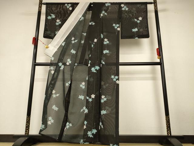 平和屋着物＊夏物 小紋 絽 枝花文 洗える着物 AABH6522jd