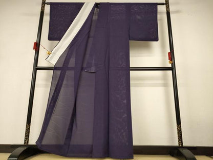 平和屋着物＊夏物 色無地 絽 芝紋紗 深紫色 正絹 逸品 AABH6524jd