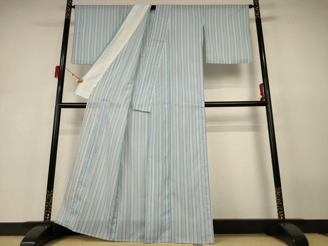 平和屋着物＊夏物 小紋 絽 縞 洗える着物 AABH6526jd