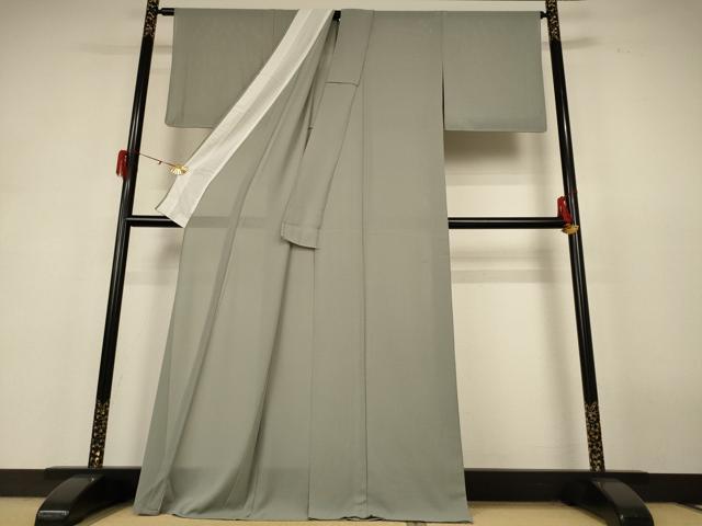 平和屋着物＊夏物 色無地 絽縮緬 青白橡色 正絹 逸品 AABH6529jd